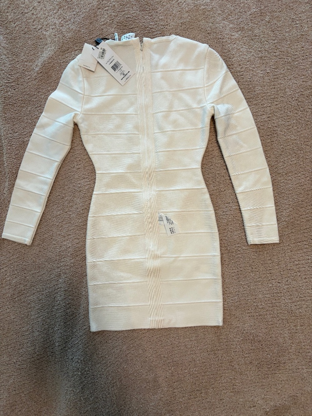 NWT Hervé Léger Alabaster Long Sleeve Bandage Mini Dress – Size S
